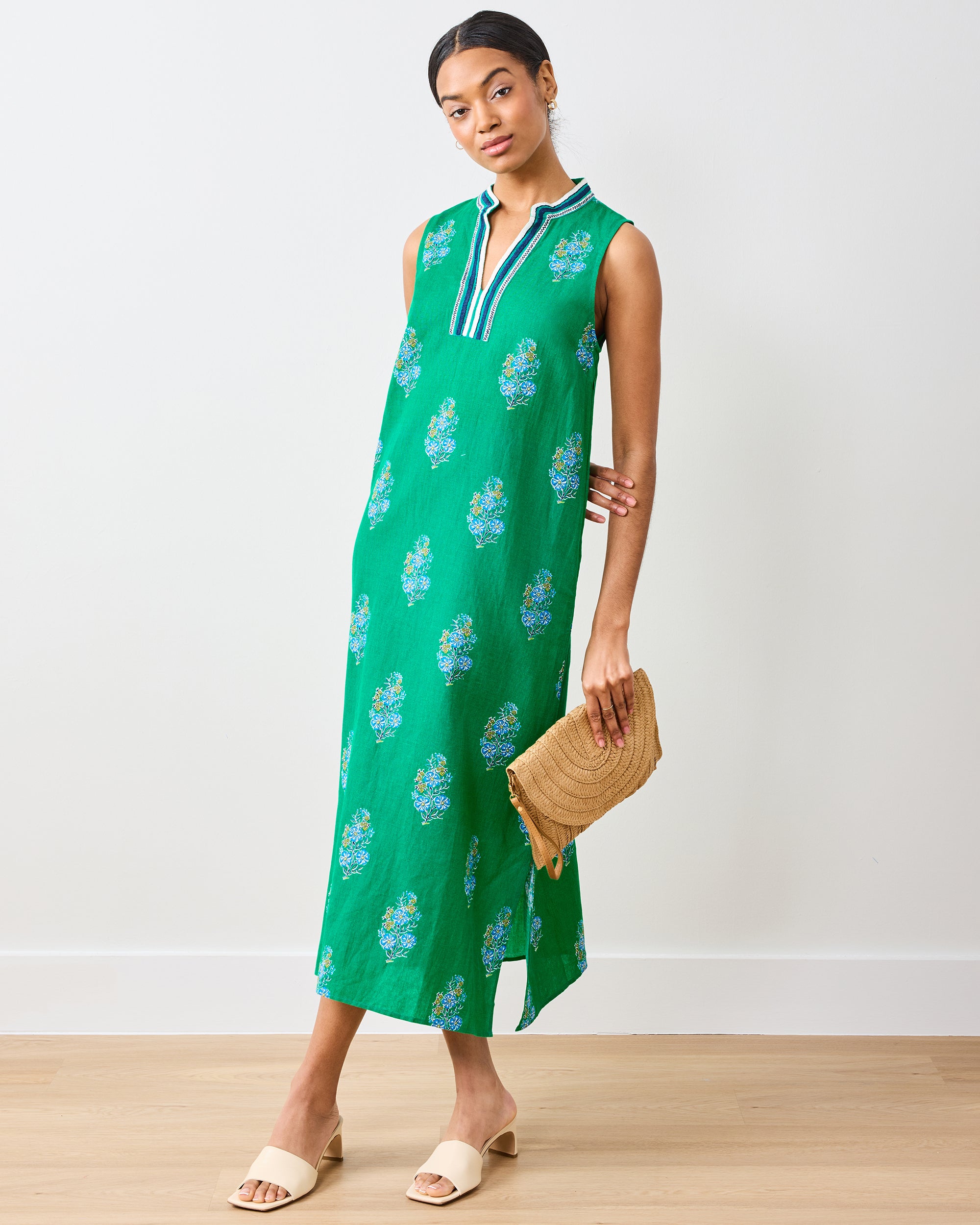Bouquet Blossoms - Ocean View Long Tunic Dress - Lucky Green