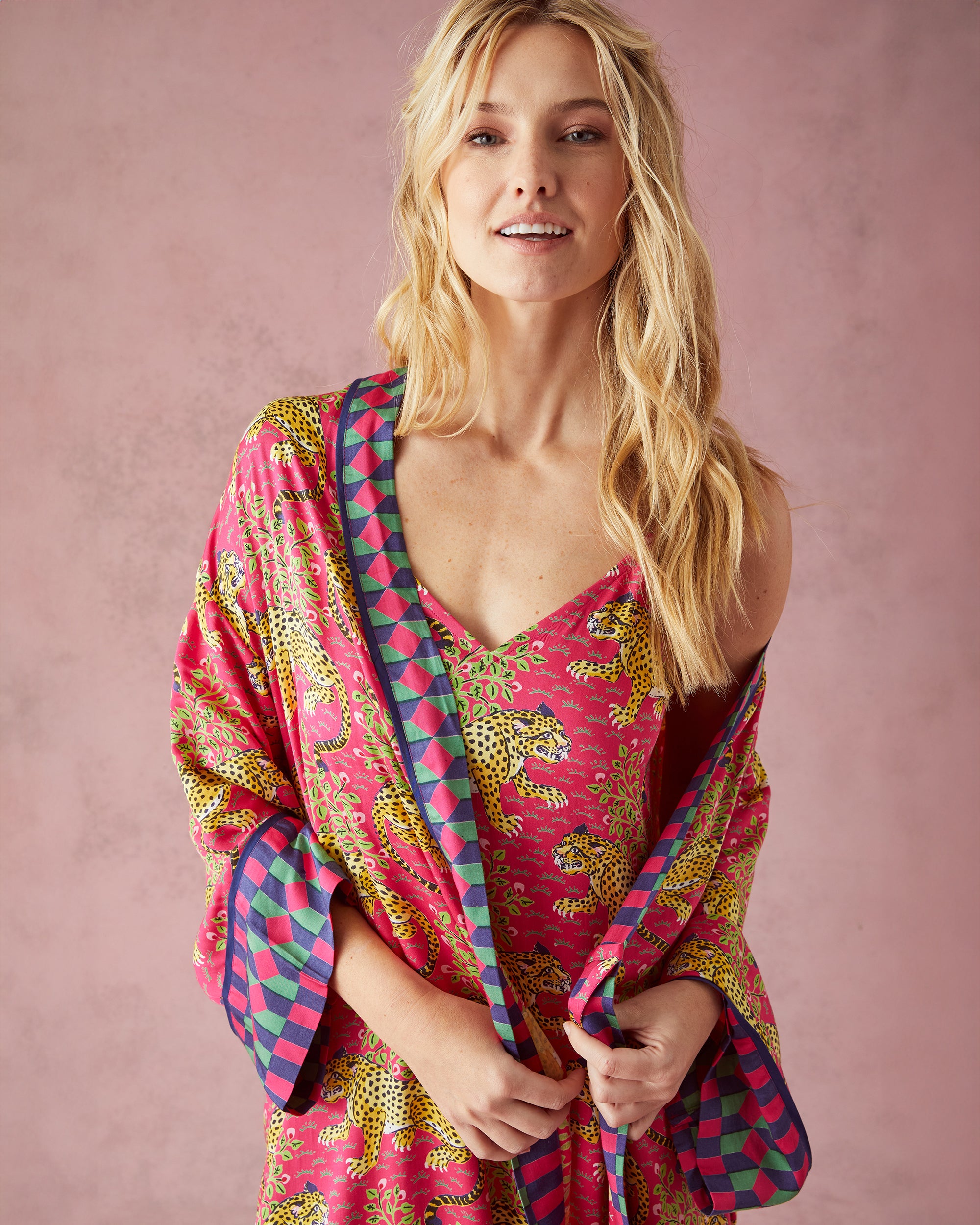 Bagheera - Eco Satin Robe - Hot Pink