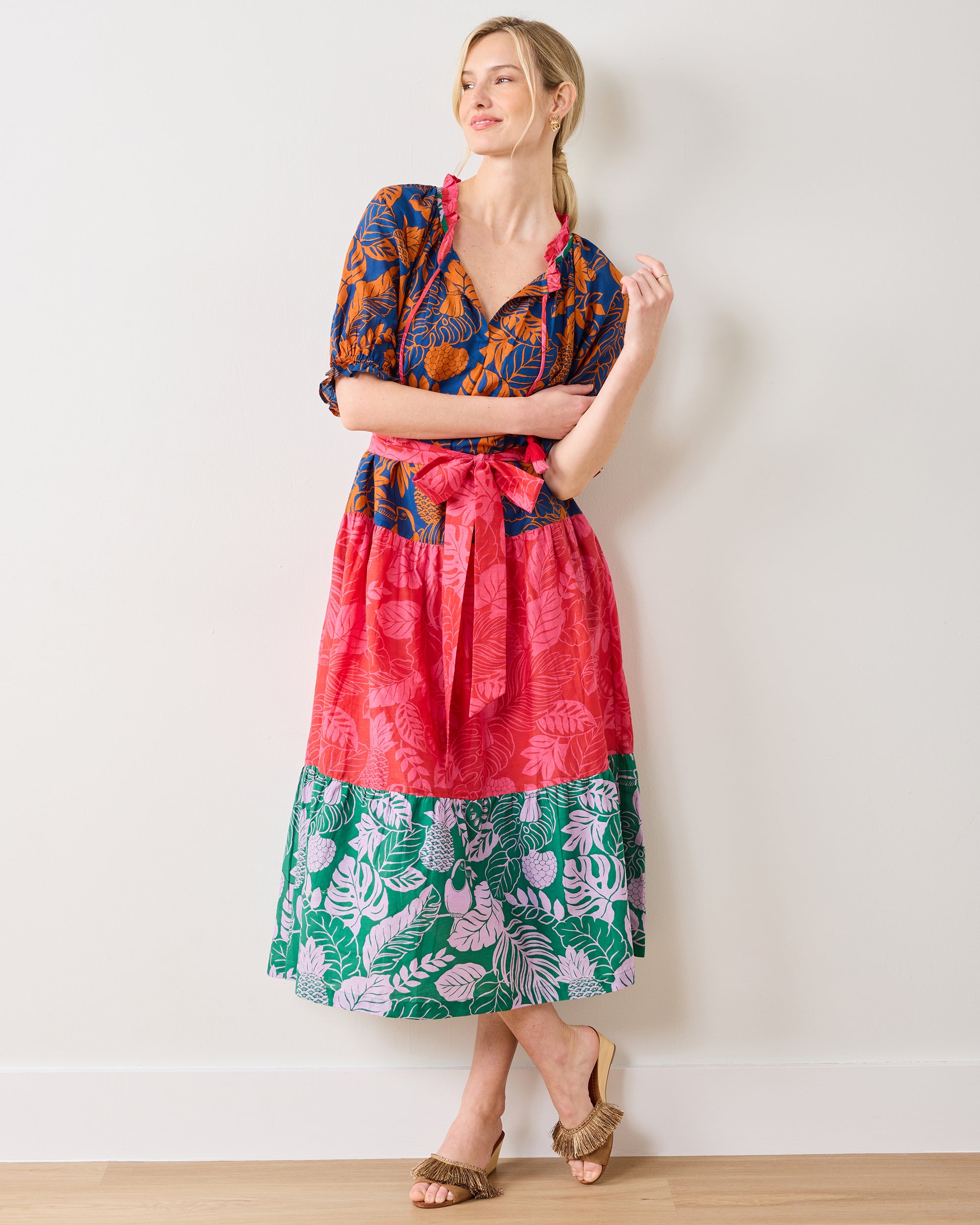 Toucan Treetop - Vibrant Voyage Dress - Multi Palms