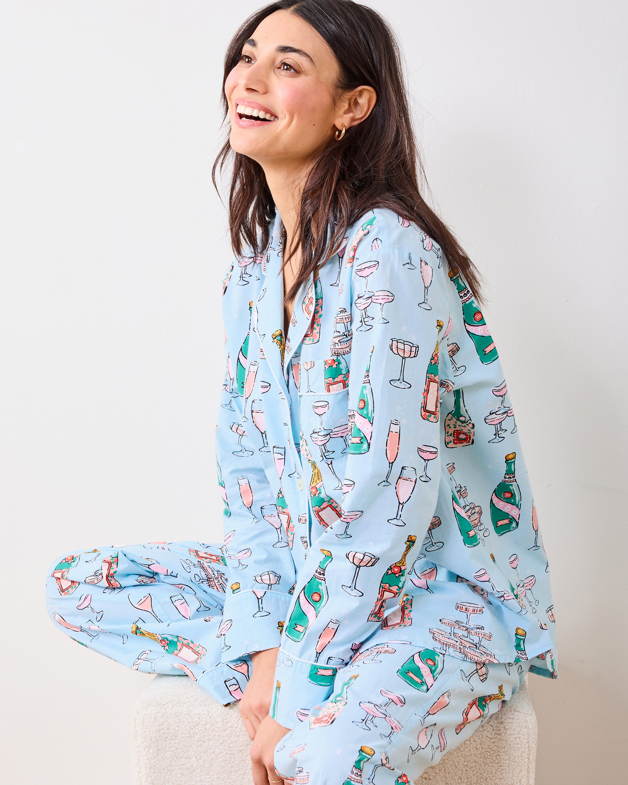 Champagne Tower - Long PJ Set - Soft Blue