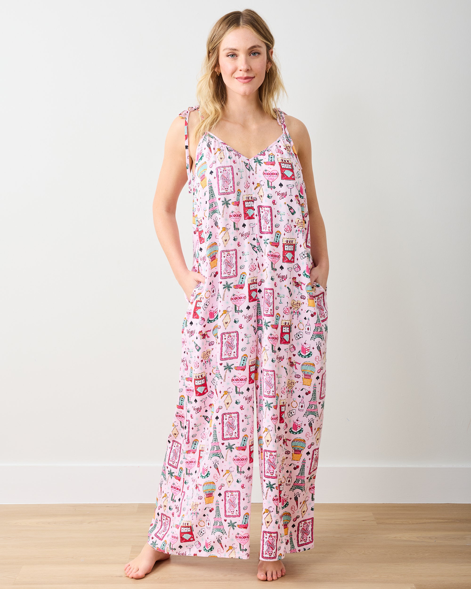 Viva Las Vegas - Eco Satin Jaipur Jumpsuit - Lucky Pink