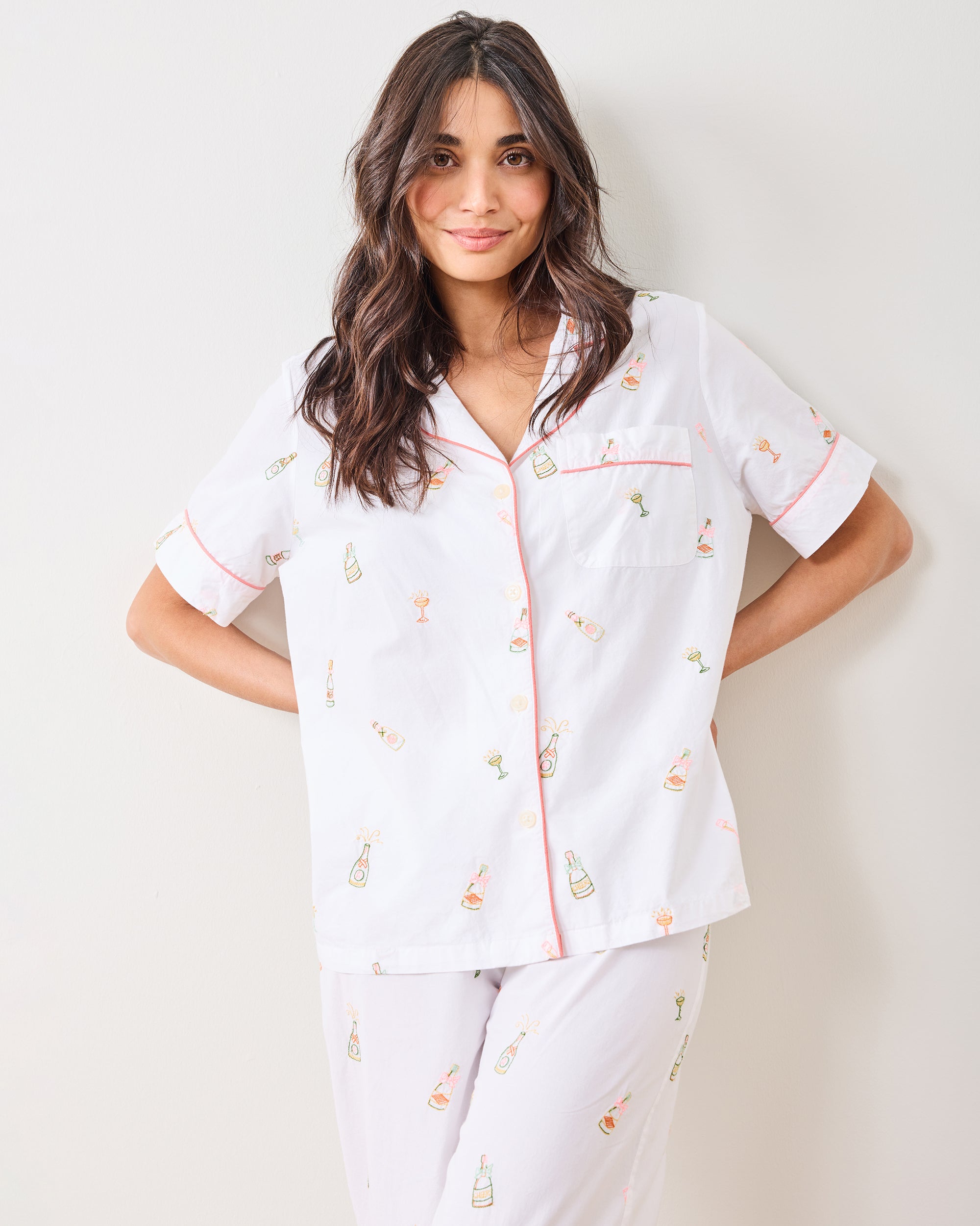 Bubbly Brunch - Short Sleeve Top & Cropped Pants Set - Cloud