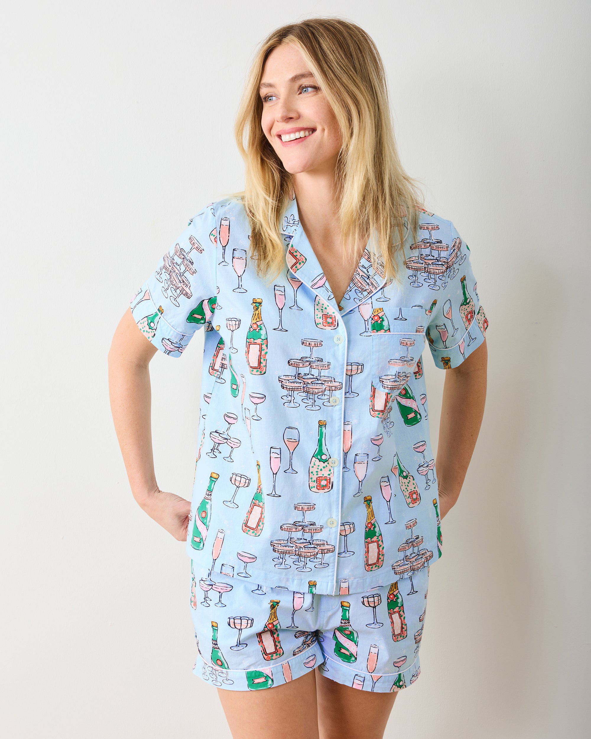Champagne Tower - Short PJ Set - Soft Blue