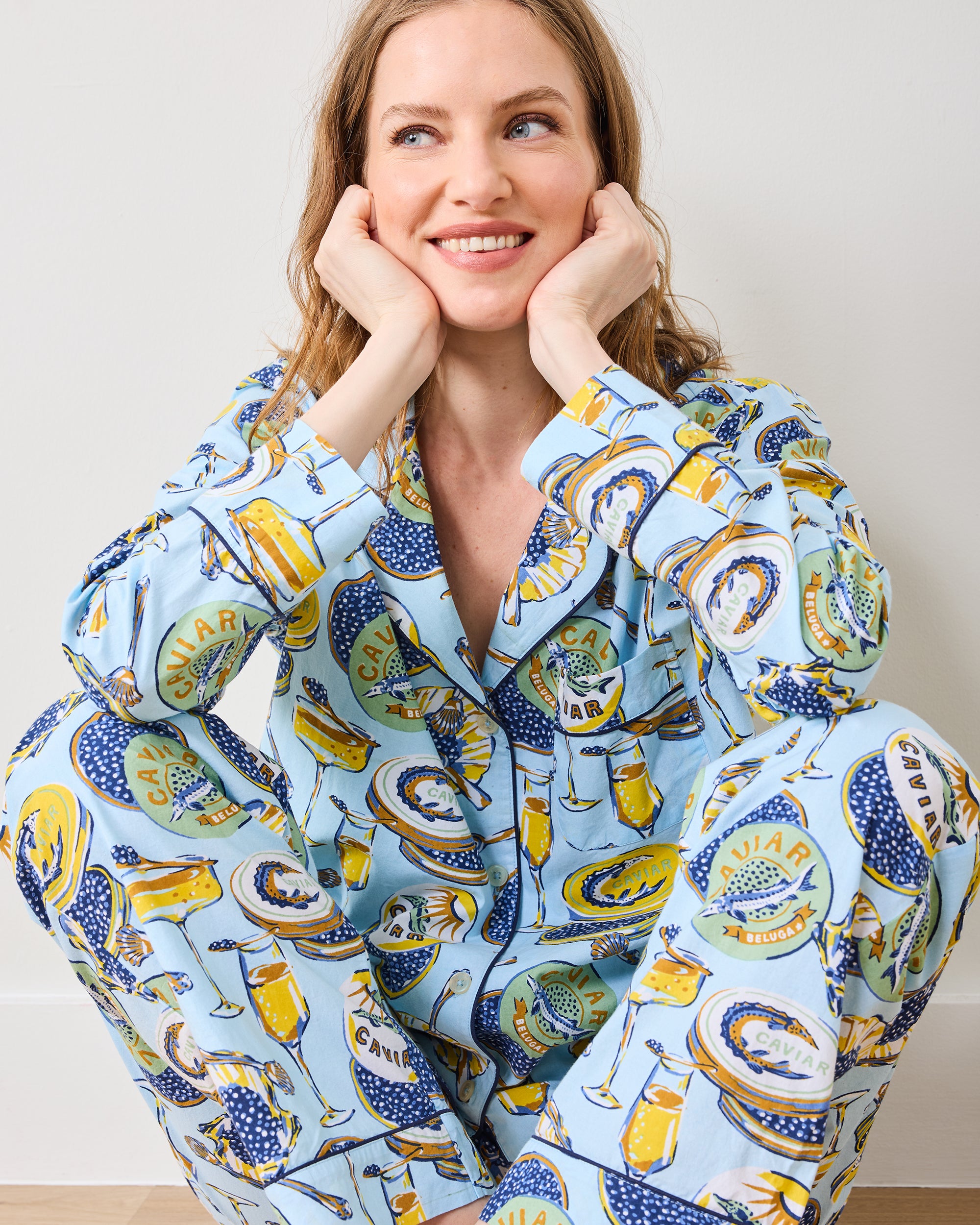 Champagne & Caviar - Long PJ Set - Pale Blue