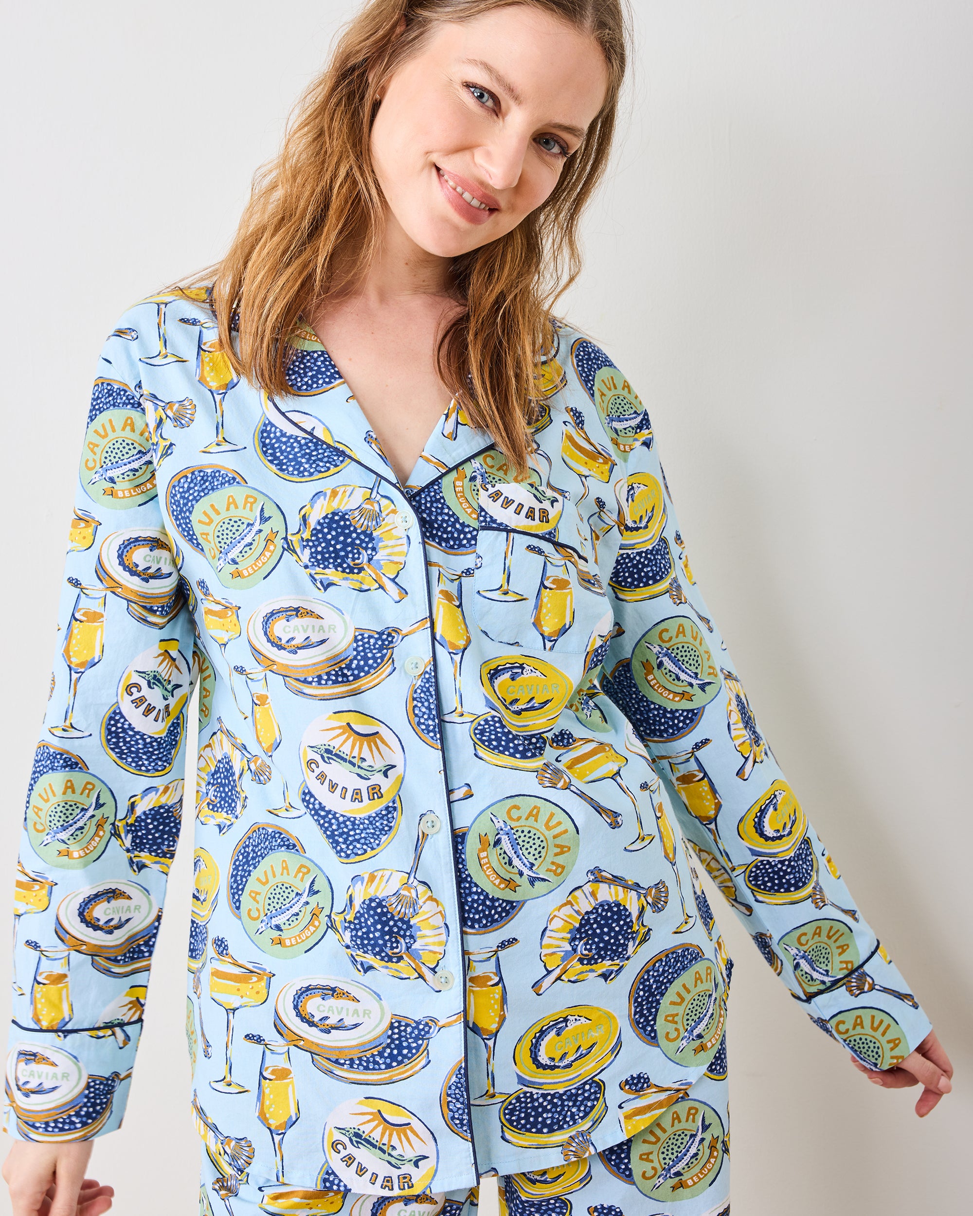 Champagne & Caviar - Long PJ Set - Pale Blue