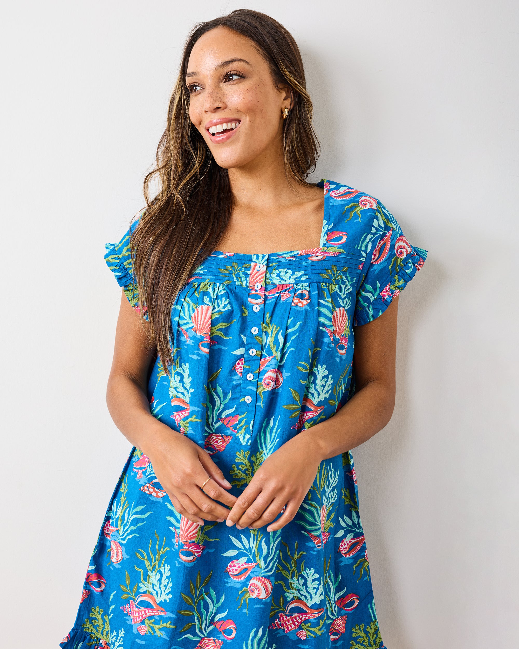 Coral & Conch - Pintuck Nightgown - Ocean Breeze