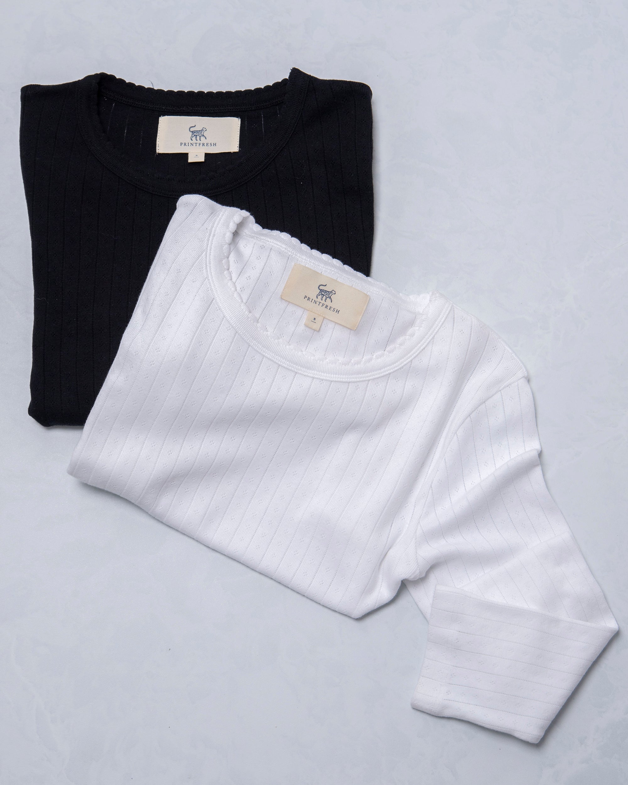 White/Cat Eye - 2-Pack Pointelle Long Sleeve - Shirt Bundle