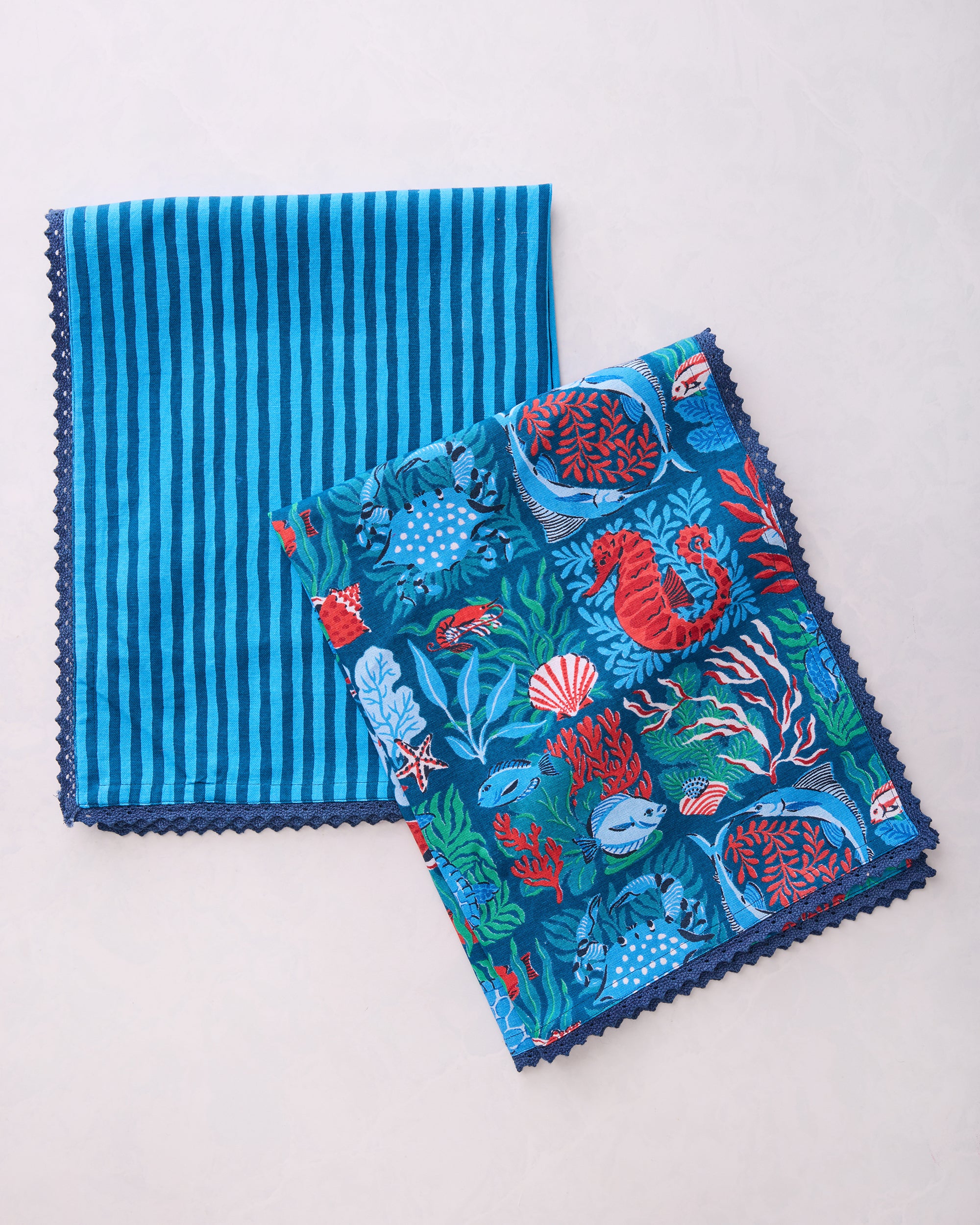 Stained Glass Sea - Tea Towels Set Of 2 - Seaside Blue