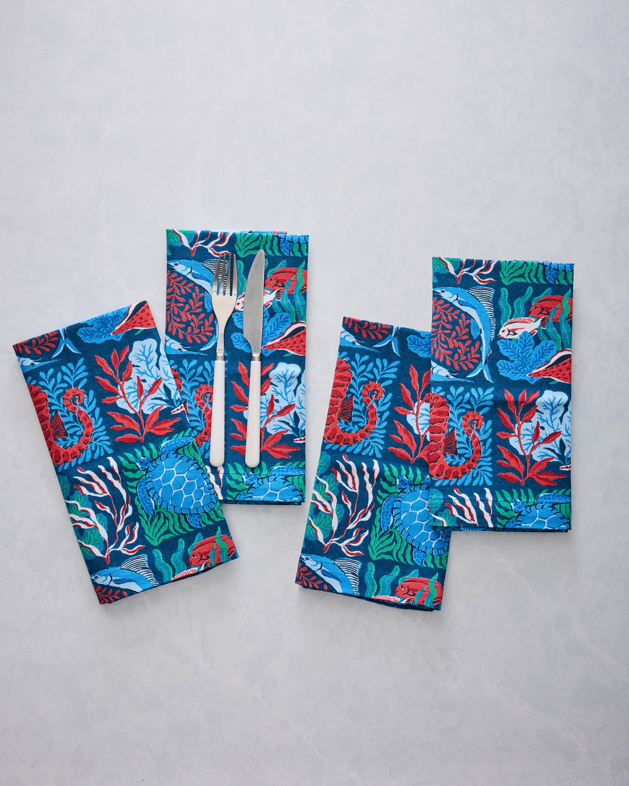 Stained Glass Sea - Dinner Napkins Set Of 4 - Seaside Blue