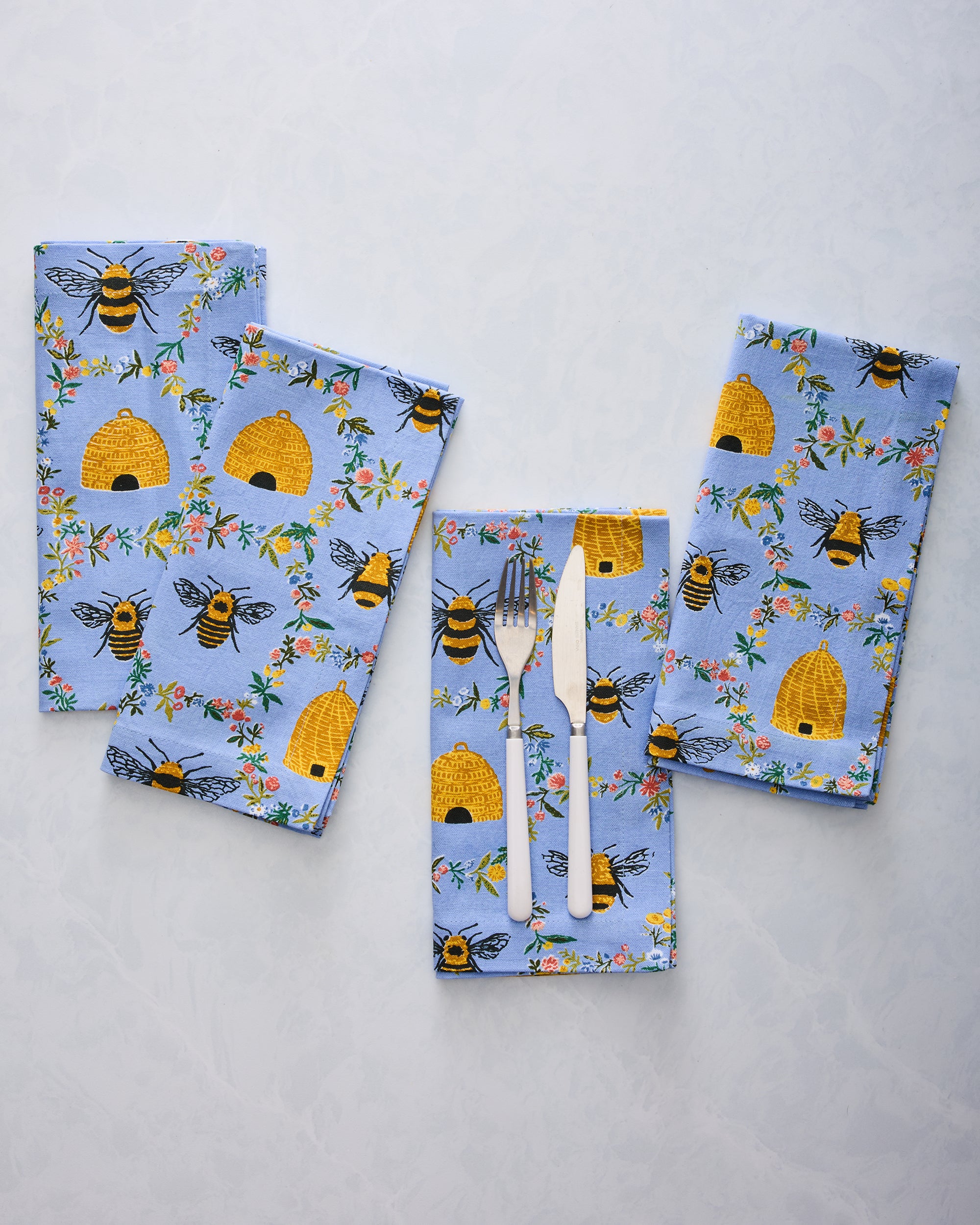 Sweet Bee - Dinner Napkins Set Of 4 - Soft Blue