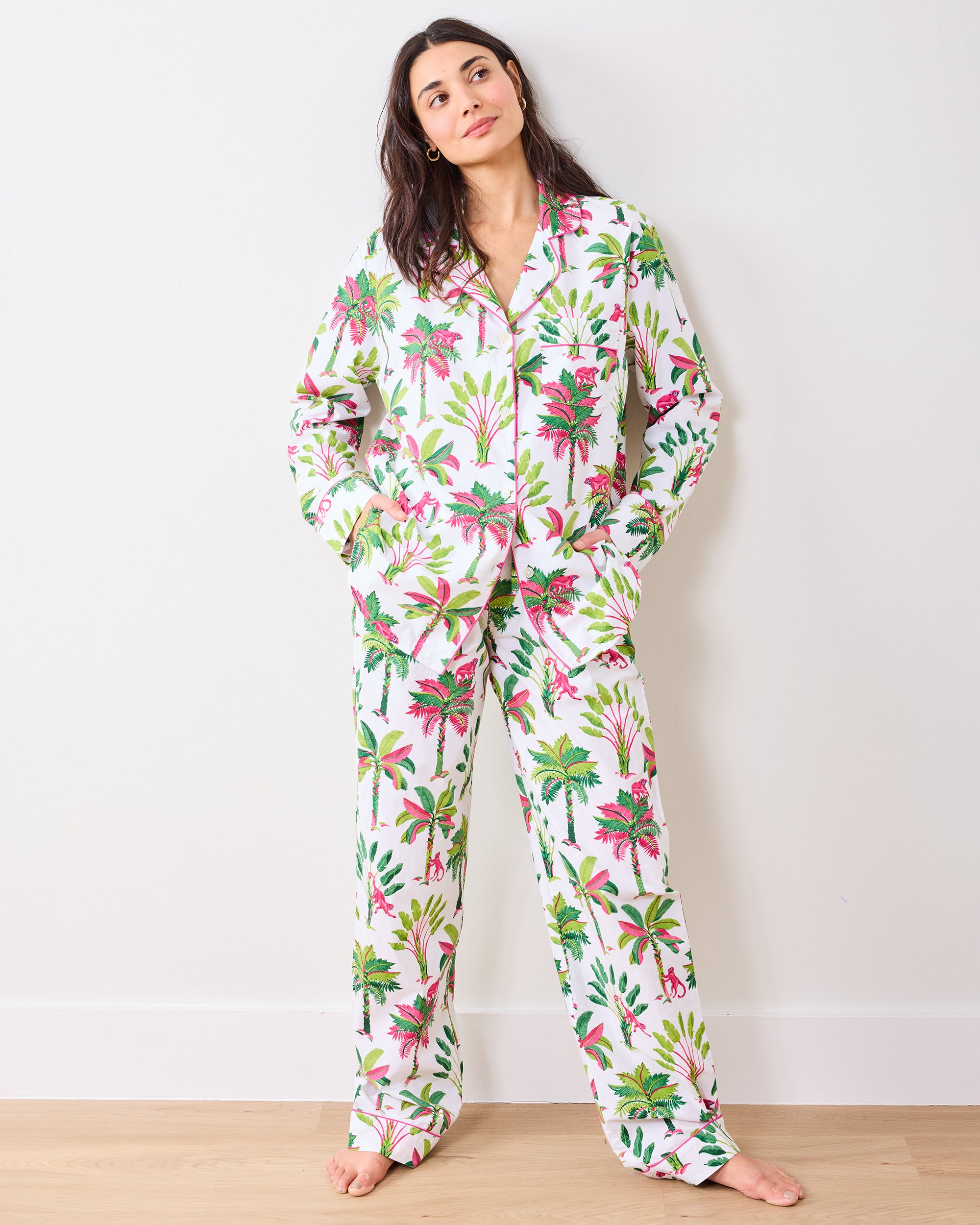 Royal Palms - Long PJ Set - Pink Basil