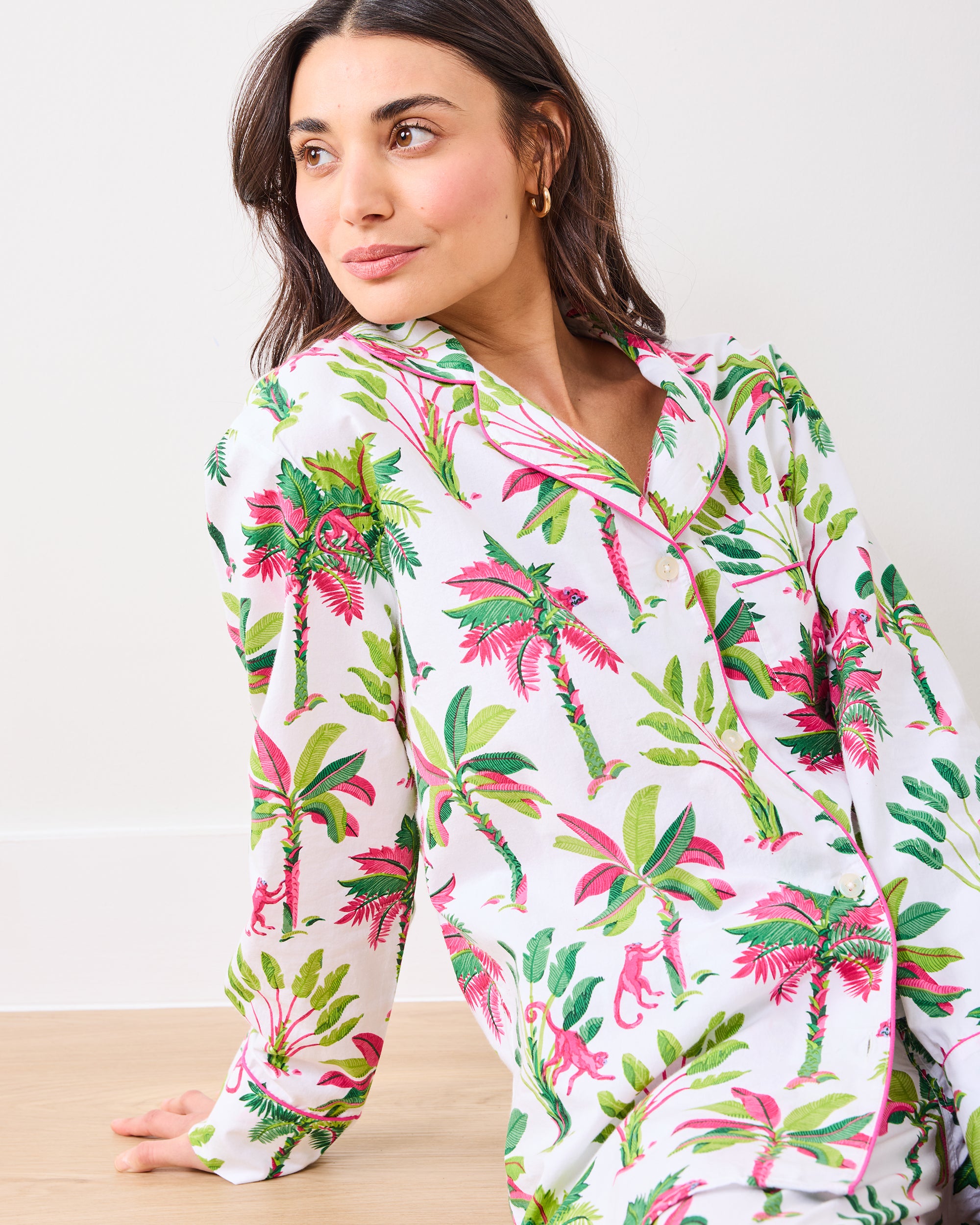 Royal Palms - Long PJ Set - Pink Basil