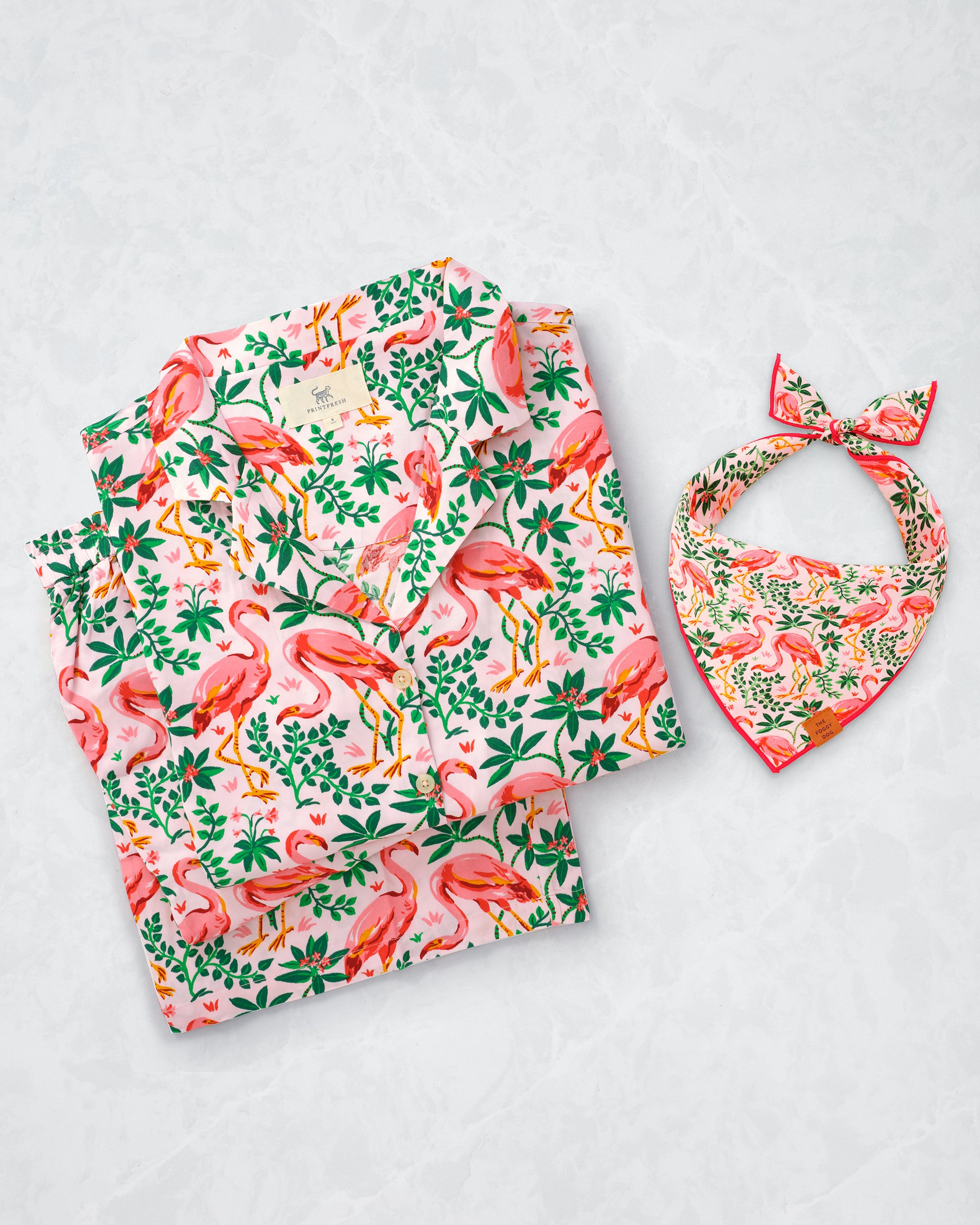 PF x The Foggy Dog Flock of Flamingos - Wildest Dreams Set & Dog Bandana Bundle - Rose