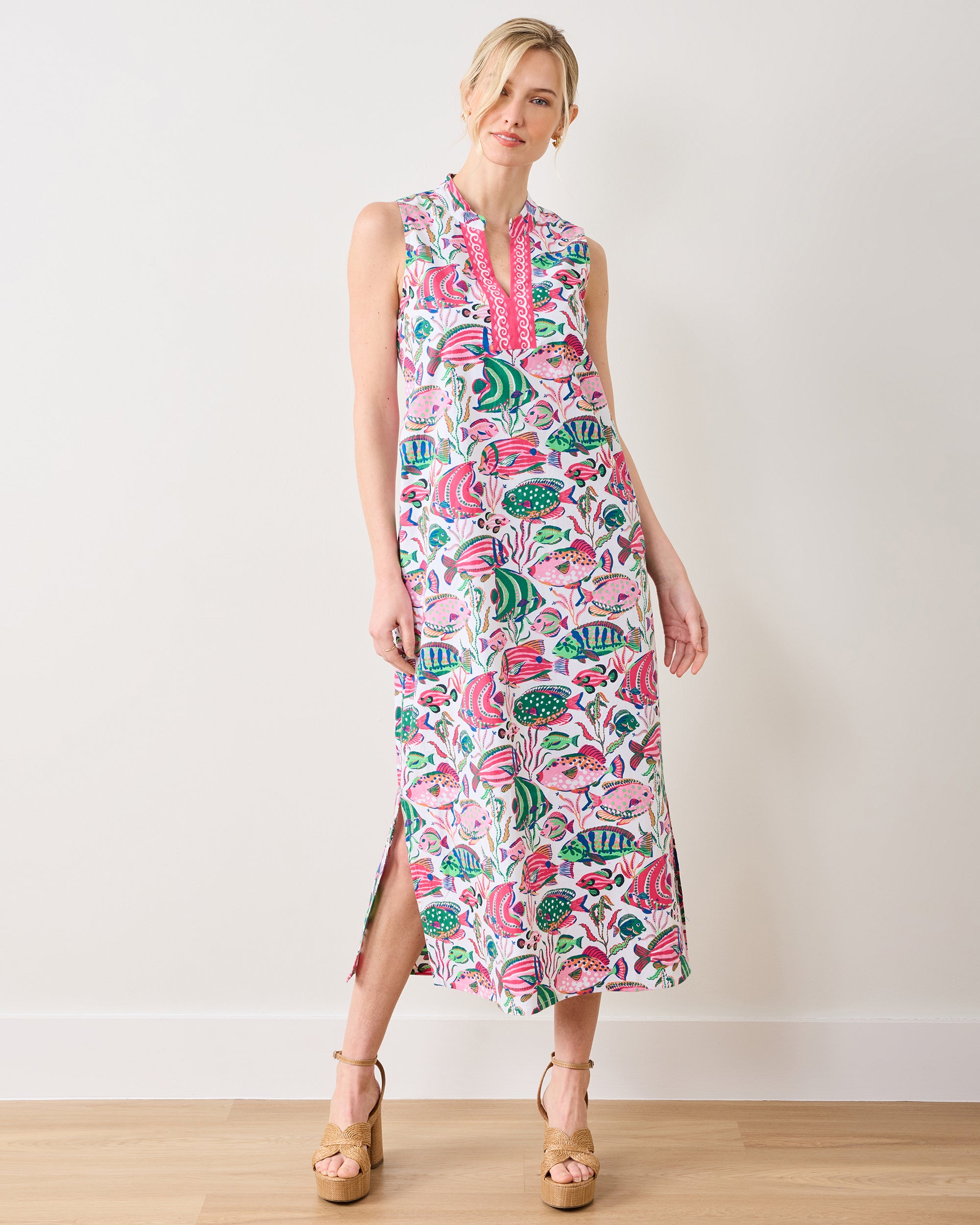 Tropical Fish - Ocean View Long Tunic Dress - Cloud
