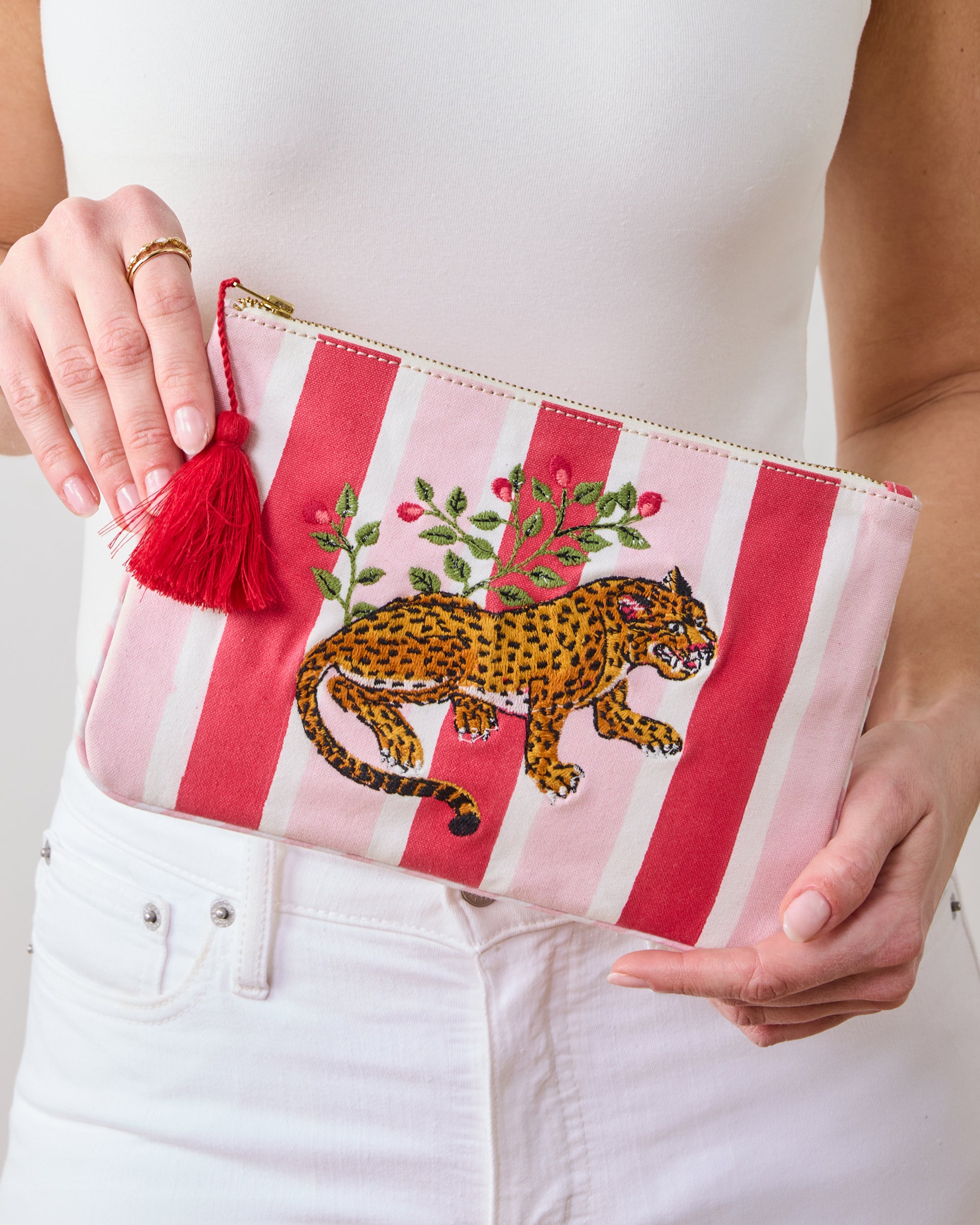 Bagheera - Embroidered Pouch - Hot Pink