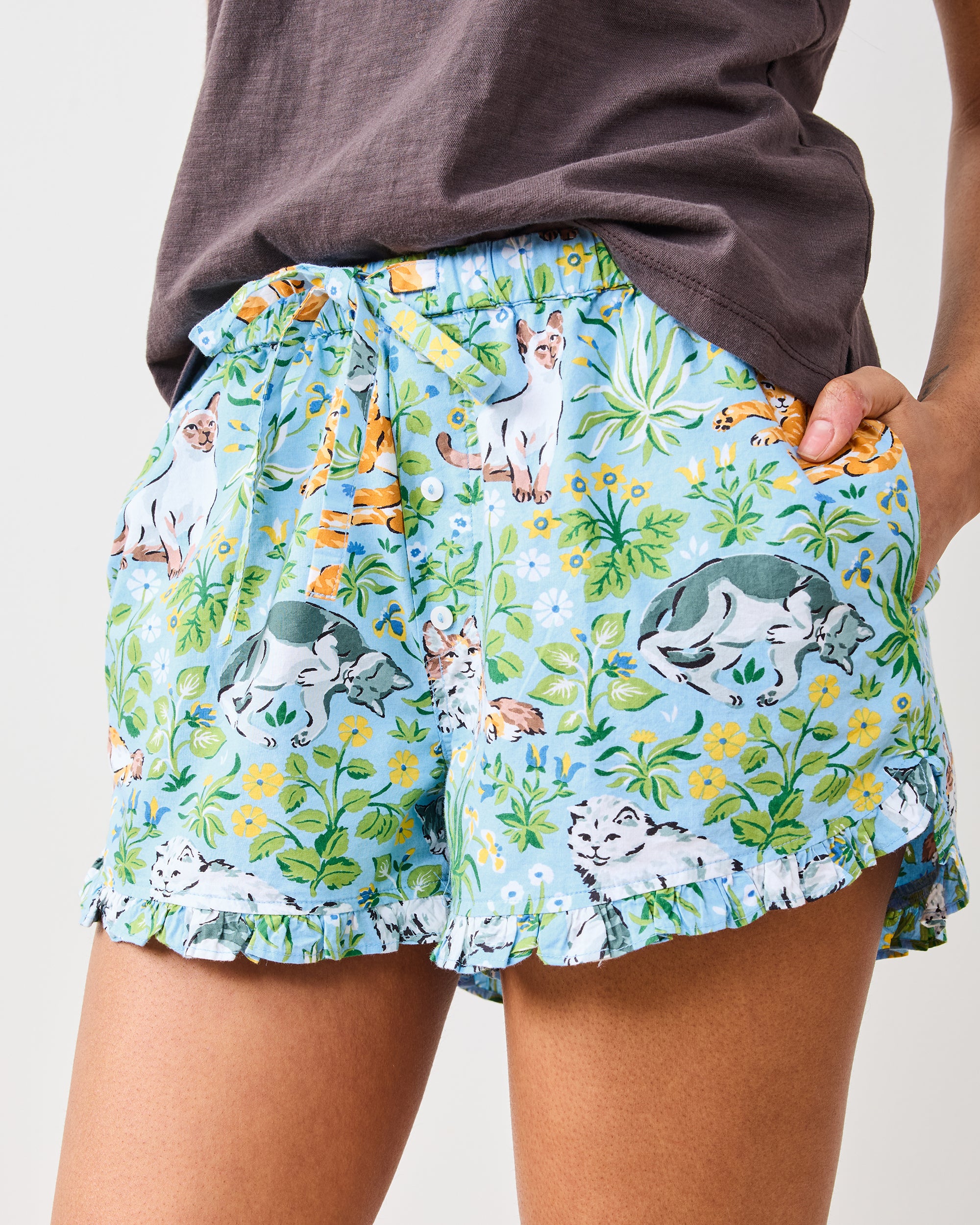 Must Love Cats - Ruffle Shorts - Cornflower