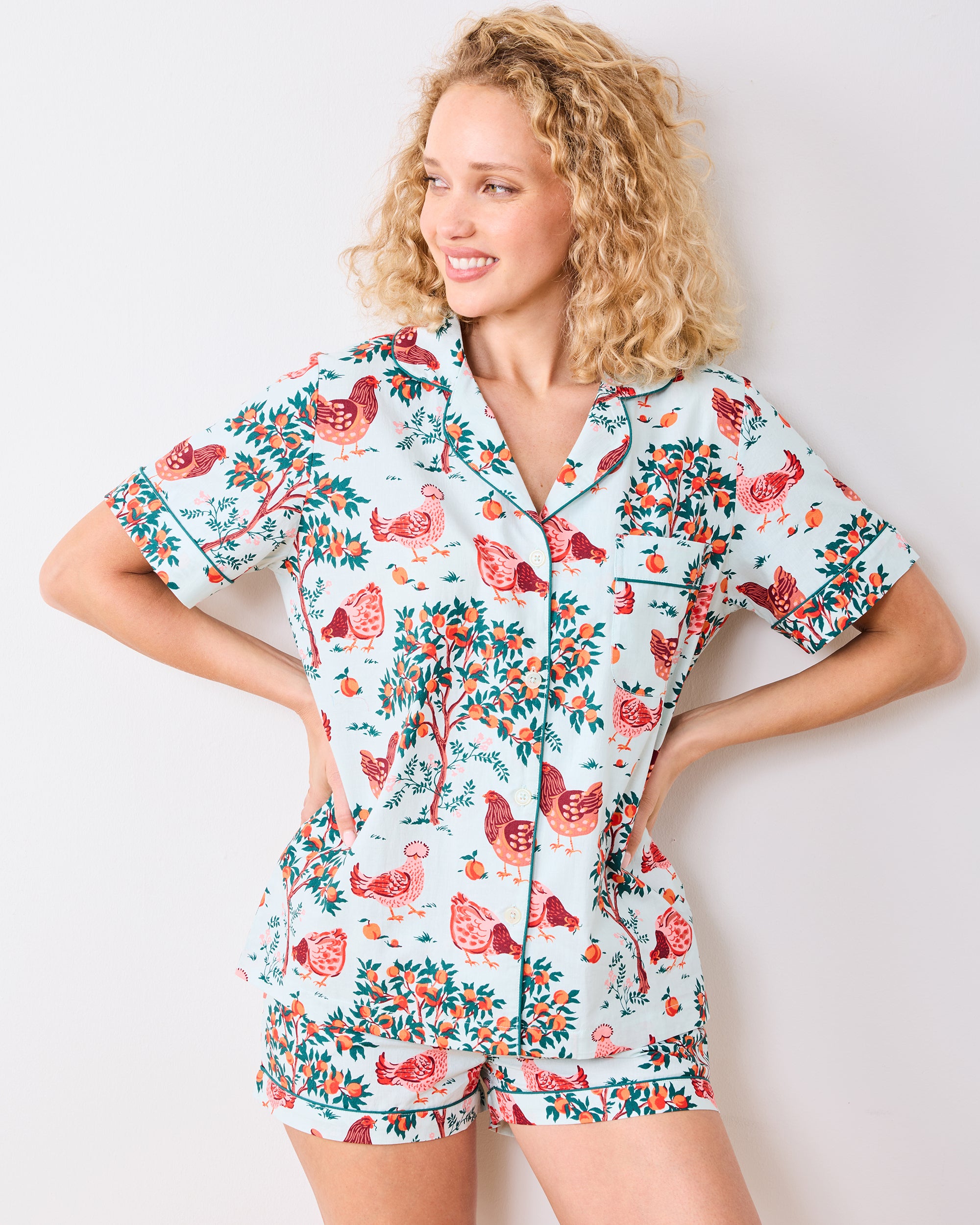 Hen House - Short PJ Set - Soft Blue